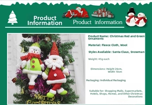 Detailed size specifications for 26cm plush Santa and Snowman Christmas tree hanging ornaments