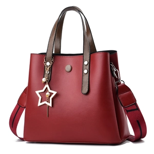 Borsa a Mano da Donna in Pelle PU Secchiello Grande Capacità Con Tracolla Larga Con Lettere Pendente Stella Perla Artificial Borsa Tote
