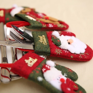 Christmas snowman glove cutlery holder with Merry Christmas gold text for table decor