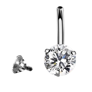 Polished stainless steel belly button ring with large sparkling cubic zirconia stone