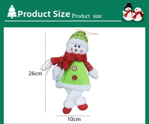 Detailed view of plush snowman ornament showing product dimensions 26cm by 10cm