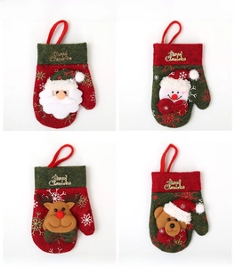 Set of 4 Christmas glove pouches featuring Santa, Snowman, Reindeer, and Bear dolls