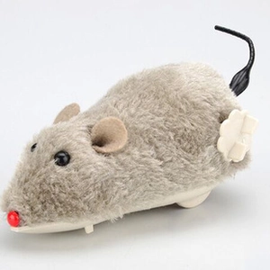 Giocattolo meccanico a molla topo di peluche grigio con coda lunga per gatti