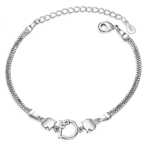 Double Layer Copper White Gold Plated Bracelet With Cubic Zirconia Studded Cat Head Bow Sweet Fashion Jewelry For Women