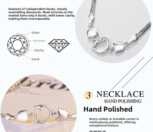 Detail of silver cat pendant necklace featuring 57-facet cubic zirconia and hand polishing