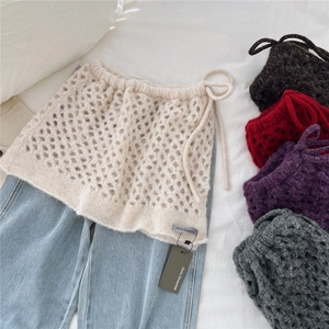 Gonna In Maglia A Strati Donna Minigonna Crochet Traforata Vita Con Coulisse Poliestere Riciclato Misto Lana Stile Coreano