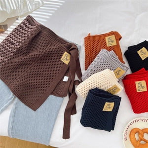 Gestrickter Hohlsaum-Lagenrock für Damen in sieben Farben mit Bindegürtel
