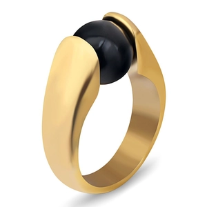 Detailed side view of 10mm 18K gold stainless steel ring featuring a black cat eye stone