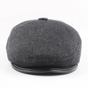 Men Winter Warm Forward Cap Woolen Herringbone With Ear Flaps Retro Ivy Flat Cap For Middle Aged Outdoor Casual Hat