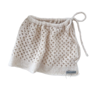 Gonna in maglia traforata beige chic con coulisse in vita per stile alla moda autunnale
