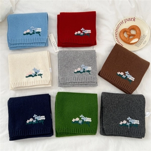 Floral embroidery knitted wool scarf set in multiple colors for winter warmth and style