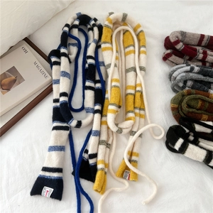 Striped skinny knit scarf for women in soft colorful patterns for autumn winter style