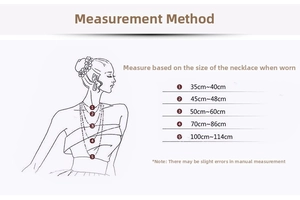 Guide for necklace length showing different chain sizes from 35cm to 114cm for reference