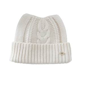 Bonnet en laine tricotée blanc avec oreilles de chat et maille torsadée pour l'hiver doux