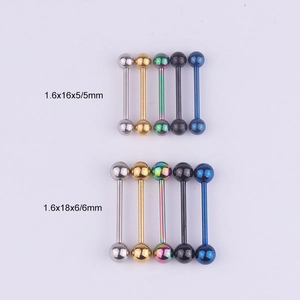 Detail showing 316L stainless steel body piercing jewelry in various colors and sizes