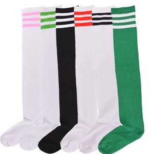 Set of six colorful striped over-the-knee dance socks in various knit color combinations