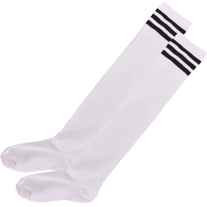 White over-knee high socks with three black stripes in a classic athletic and JK style