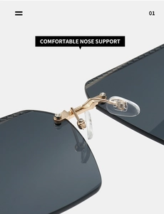 Detalle de las almohadillas de silicona y el puente dorado en gafas de sol sin montura