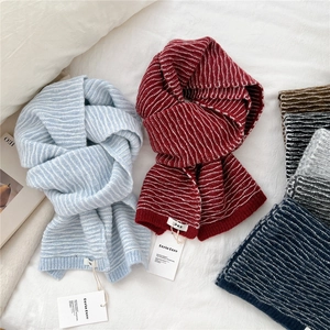 Multi-color knit striped scarf for women featuring soft warm texture and stylish patterns