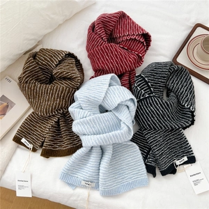 Winter Knitted Scarf Striped Warm Soft Wave Pattern Versatile Chic Neck Wrap Women Couple