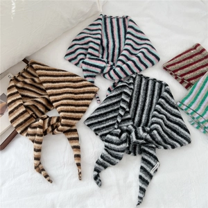 Cozy multi-color striped knitted triangular scarves for autumn and winter warmth