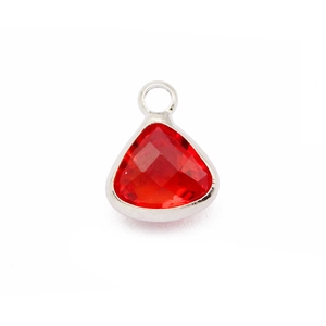 Red triangular faceted birthstone pendant with silver metal bezel for DIY jewelry making