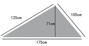 Detailed size chart for solid knit triangle shawl showing 175cm width and 71cm height