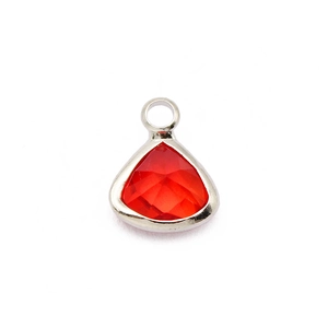 Red faceted gemstone pendant with silver metal bezel and top loop for DIY jewelry making