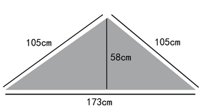 Size chart showing dimensions for the large wool triangle scarf: 173cm by 58cm by 105cm