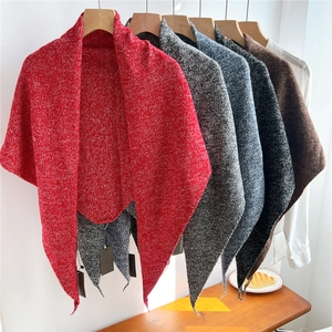 Thick wool knit triangle scarf pashmina in multiple colors with textured coarse weave
