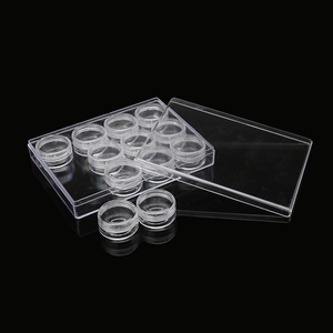 Clear plastic cosmetic jar set with storage box and round screw-top sample containers