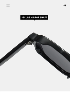 Close-up of secure mirror shaft with metal screws for durable square sunglasses