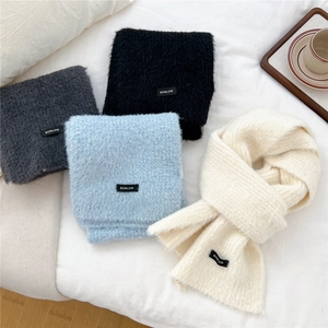 Winter Knitted Scarf Thick Warm Wool Blend Faux Mohair Plush Solid Color Chic Soft Versatile Elegant Wrap
