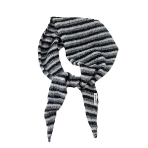 Three-color striped knitted triangle scarf with soft mohair texture for autumn and winter