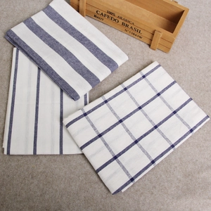 Cotton Linen Napkins Cloth Blue White Stripe Grid Pattern Absorbent Heat Resistant Table Mats For Kitchen Dining Japanese Style