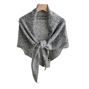 Chic black and gray knitted wool triangle scarf shawl for women with knot detail