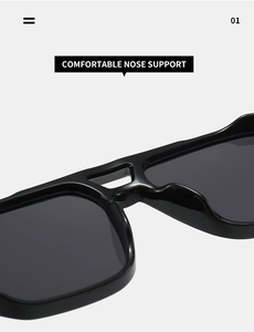 Close-up of integrated comfortable nose pads on black square frame sunglasses