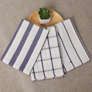 Japanese style blue and white cotton napkins set with striped and plaid patterns