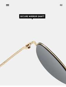 Detailed macro view of the secure mirror shaft and gold metal hinge on aviator sunglasses