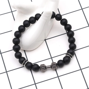 Bracciale con manubri in pietra lavica da 8mm con ciondoli lift live per amanti del fitness