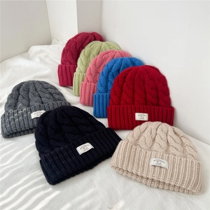 Women 100% Wool Knitted Beanie Hat Warm Cable Knit Thick Cuffed Winter Solid Color Cap