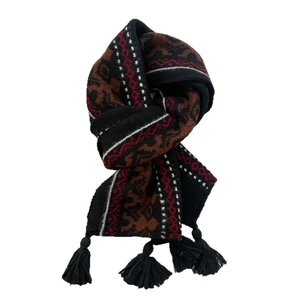Ethnic style knitted scarf for women featuring geometric jacquard pattern and fringe tassels