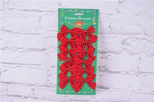 Set of 12 red velvet Christmas bows with gold ties for festive holiday tree decoration
