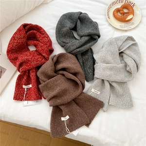 Knitted 100% wool scarves in red, green, coffee, and grey with thick textured finish