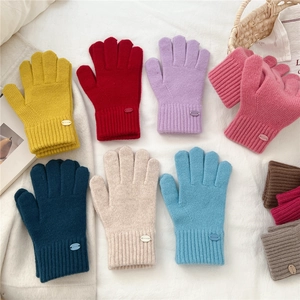 Cozy knitted winter gloves for women in multiple colors with windproof warm thermal texture