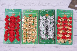 Close-up of 12-piece Christmas bow sets in red velvet, gold, and silver festive textures