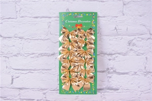 Set of 12 gold Christmas bows packaged for festive holiday tree decoration