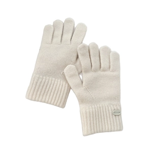 Cream white knitted winter gloves for women with ribbed windproof cuffs and 2-finger design