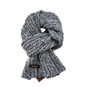 Thick grey and white knit scarf for women with textured wool finish and brand label