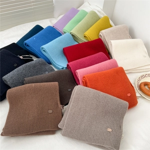 Wool Ribbed Knit Scarf Solid Color Soft Warm Thick Winter Neck Warmer Decorative Button Chic Women Men